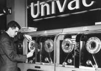 Man prepares a UNIVAC computer, 1959 Man prepares a UNIVAC computer, 1959